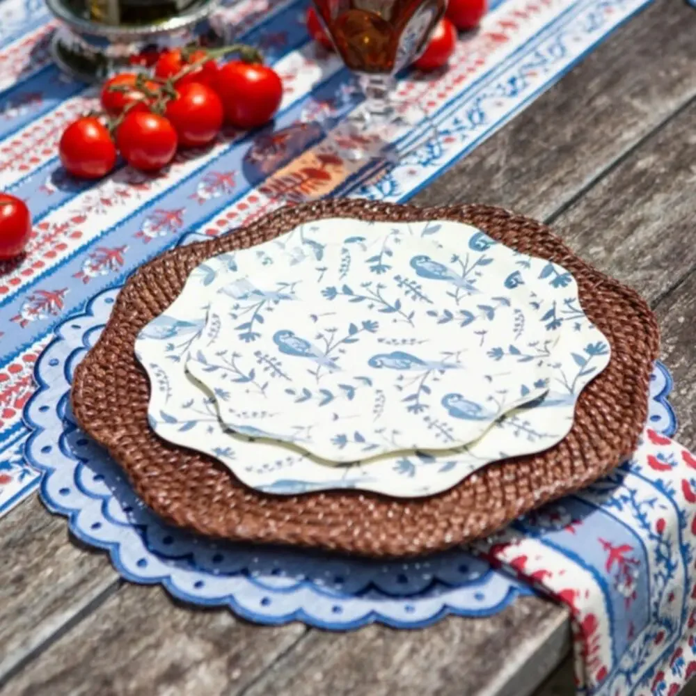 Table Two Studio Avalon Placemat Set Embroidered Chambray Linen Scalloped